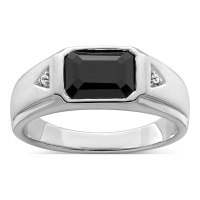 Men's 14K White Gold Onyx & Diamond Octagon Ring