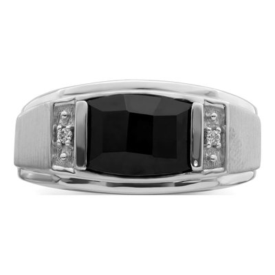 Men's 14K White Gold Onyx & Diamond Barrel Ring – view 4
