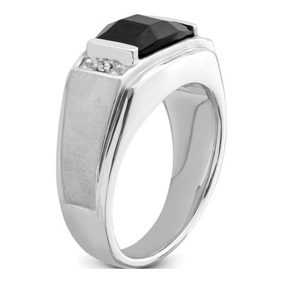 Men's 14K White Gold Onyx & Diamond Barrel Ring – view 6
