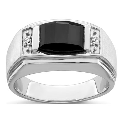 Men's 14K White Gold Onyx & Diamond Barrel Ring