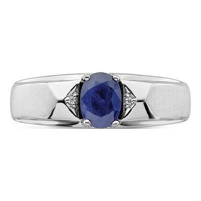 Men's 14K White Gold Sapphire & Diamond Oval Ring – view 4