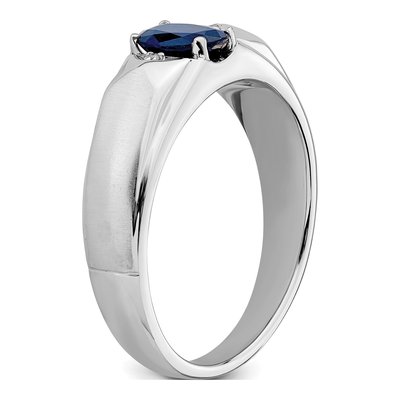 Men's 14K White Gold Sapphire & Diamond Oval Ring – view 6