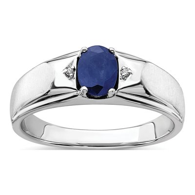 Men's 14K White Gold Sapphire & Diamond Oval Ring