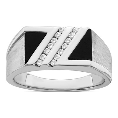 Men's 14K White Gold 1/6 ct tw Onyx & Diamond Triangle Ring