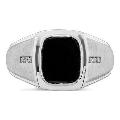 Men's 14K White Gold 1/15 ct tw Onyx & Diamond Cushion Ring – view 4