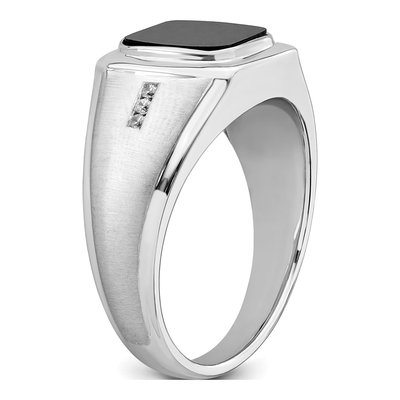 Men's 14K White Gold 1/15 ct tw Onyx & Diamond Cushion Ring – view 6