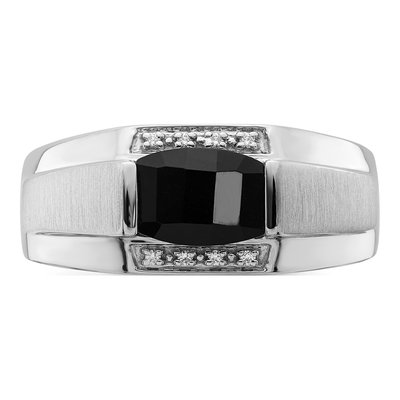 Men's 14K White Gold Onyx & Diamond Barrel Ring – view 5
