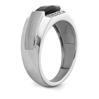 Men's 14K White Gold Onyx & Diamond Barrel Ring – view 7