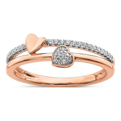 14K Rose Gold 1/8 ct tw Diamond Two Hearts Ring