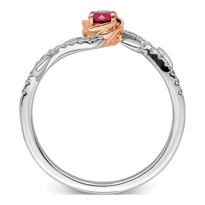 14K Two-Tone Gold 1/10 ct tw Ruby & Diamond Floral Ring – view 3