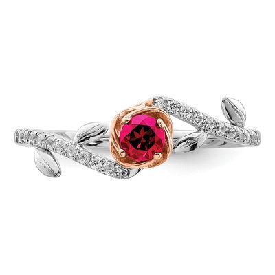 14K Two-Tone Gold 1/10 ct tw Ruby & Diamond Floral Ring – view 5