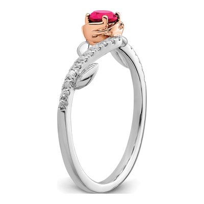 14K Two-Tone Gold 1/10 ct tw Ruby & Diamond Floral Ring – view 7