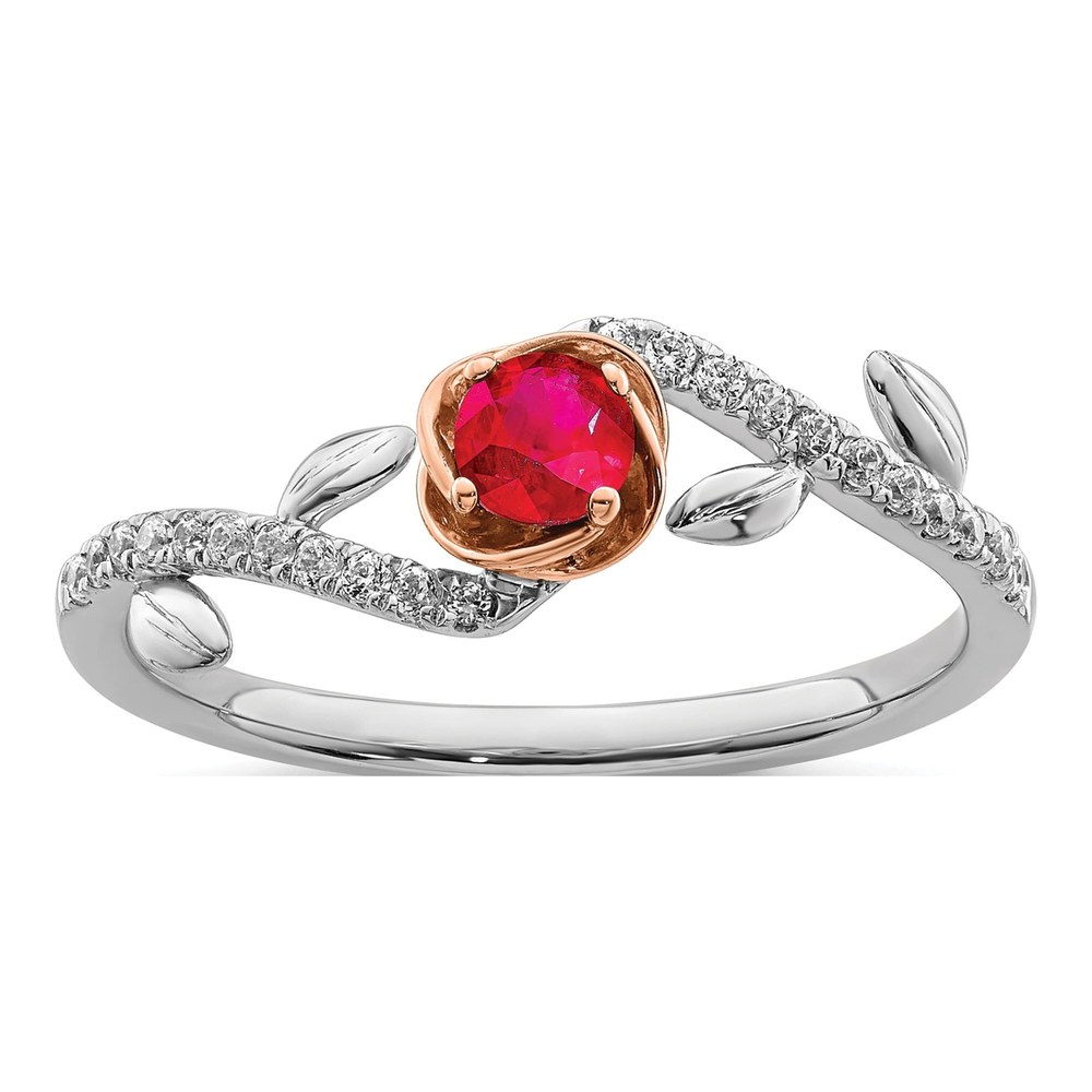 14K Two-Tone Gold 1/10 ct tw Ruby & Diamond Floral Ring