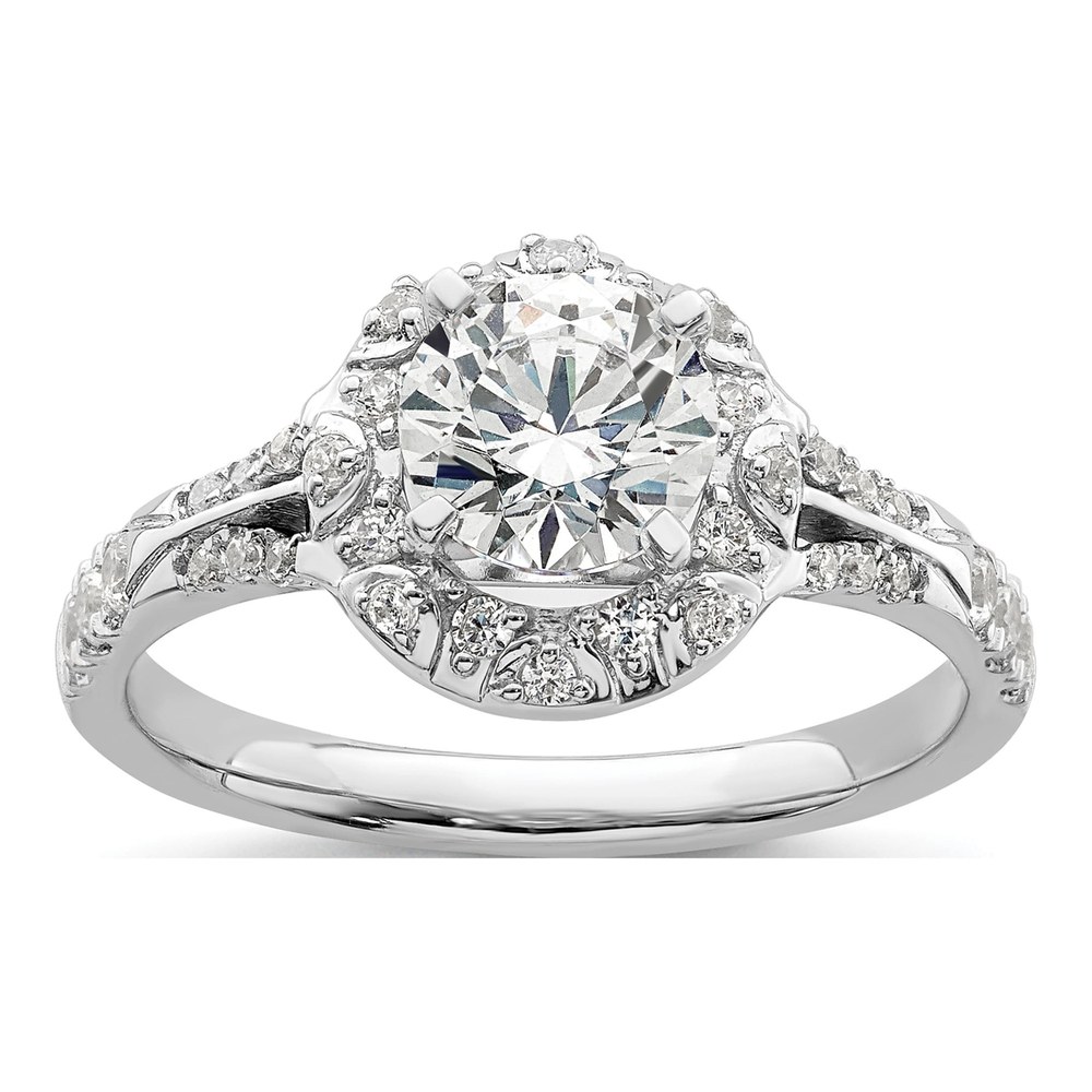 14K White Gold Lab-Grown Diamond Halo Engagement Ring Semi-Mount