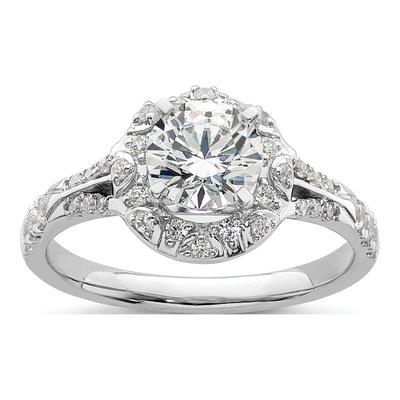 14K White Gold Lab-Grown Diamond Halo Engagement Ring Semi-Mount