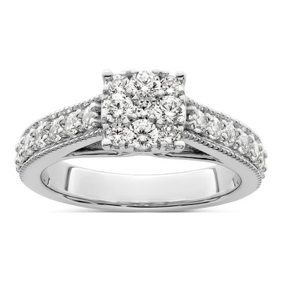 14K White Gold 1 ct tw Lab-Grown Diamond Cluster Engagement Ring