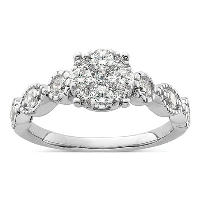 14K White Gold 3/4 ct tw Lab-Grown Diamond Cluster Ring