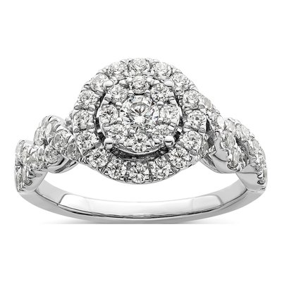 14K White Gold 1 ct tw Lab-Grown Diamond Cluster Ring