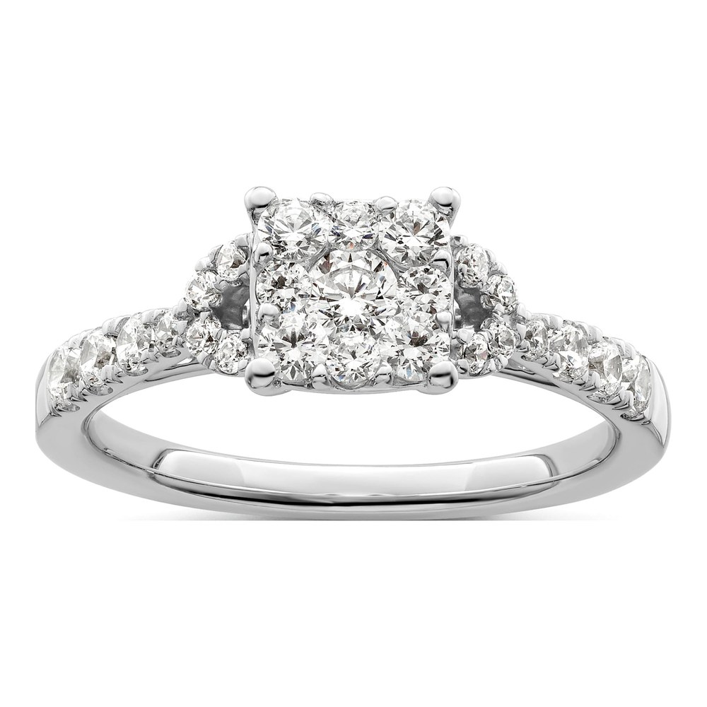 14K White Gold 3/4 ct tw Lab-Grown Diamond Cluster Engagement Ring