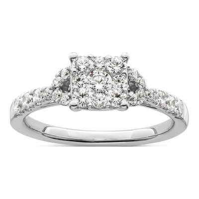 14K White Gold 3/4 ct tw Lab-Grown Diamond Cluster Engagement Ring