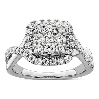 14K White Gold 1 ct tw Lab-Grown Diamond Cluster Engagement Ring