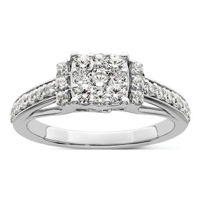14K White Gold 3/4 ct tw Lab-Grown Diamond Cluster Ring