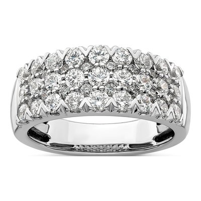 14K White Gold 1 1/2 ct tw Lab-Grown Diamond Triple Row Ring