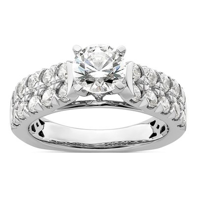 14K White Gold Lab-Grown Diamond Center Round Shared Prong Engagement Ring Semi-Mount