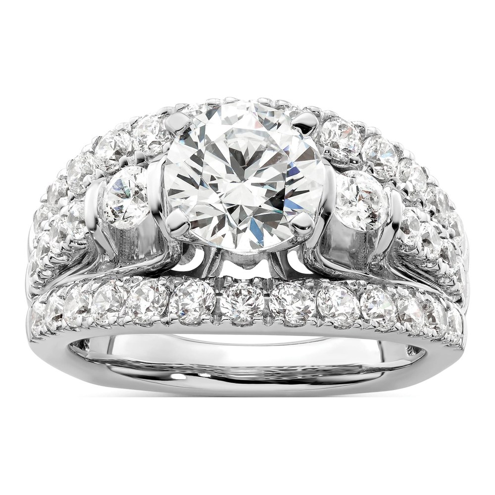 14K White Gold Lab-Grown Diamond Center Round Shared Prong Engagement Ring Semi-Mount