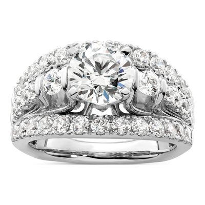 14K White Gold Lab-Grown Diamond Center Round Shared Prong Engagement Ring Semi-Mount