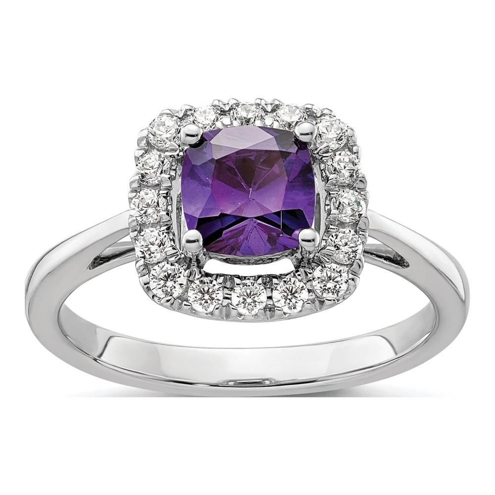 14K White Gold 1/4 ct tw Amethyst & Lab-Grown Diamond Halo Ring