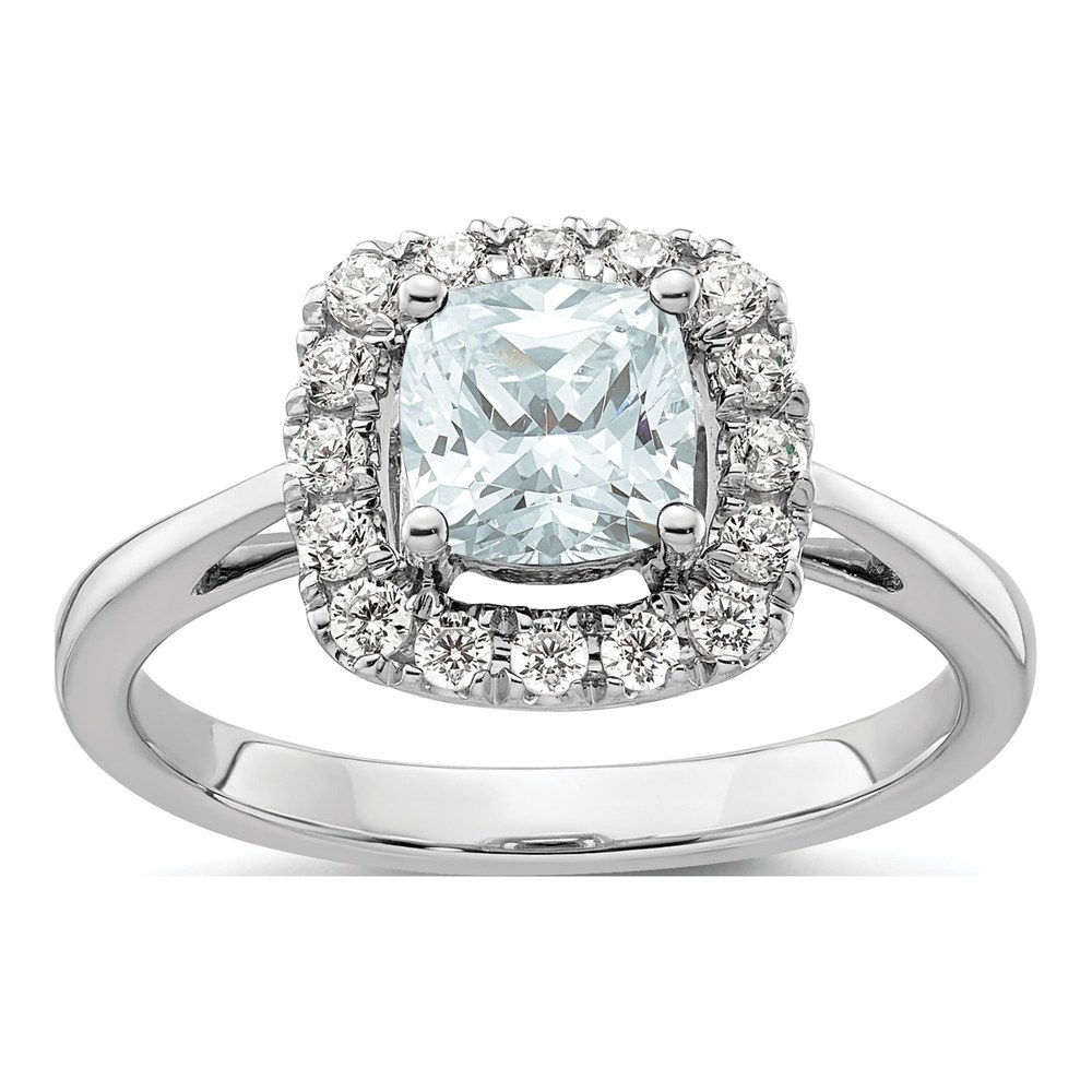 14K White Gold 1/4 ct tw Aquamarine & Lab-Grown Diamond Halo Ring