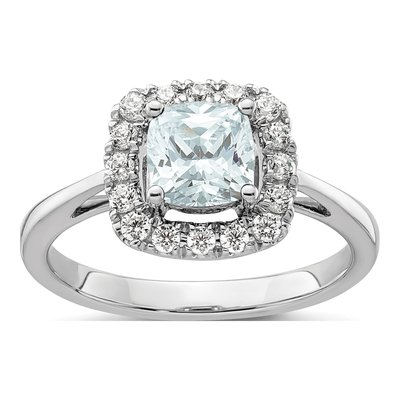 14K White Gold 1/4 ct tw Aquamarine & Lab-Grown Diamond Halo Ring