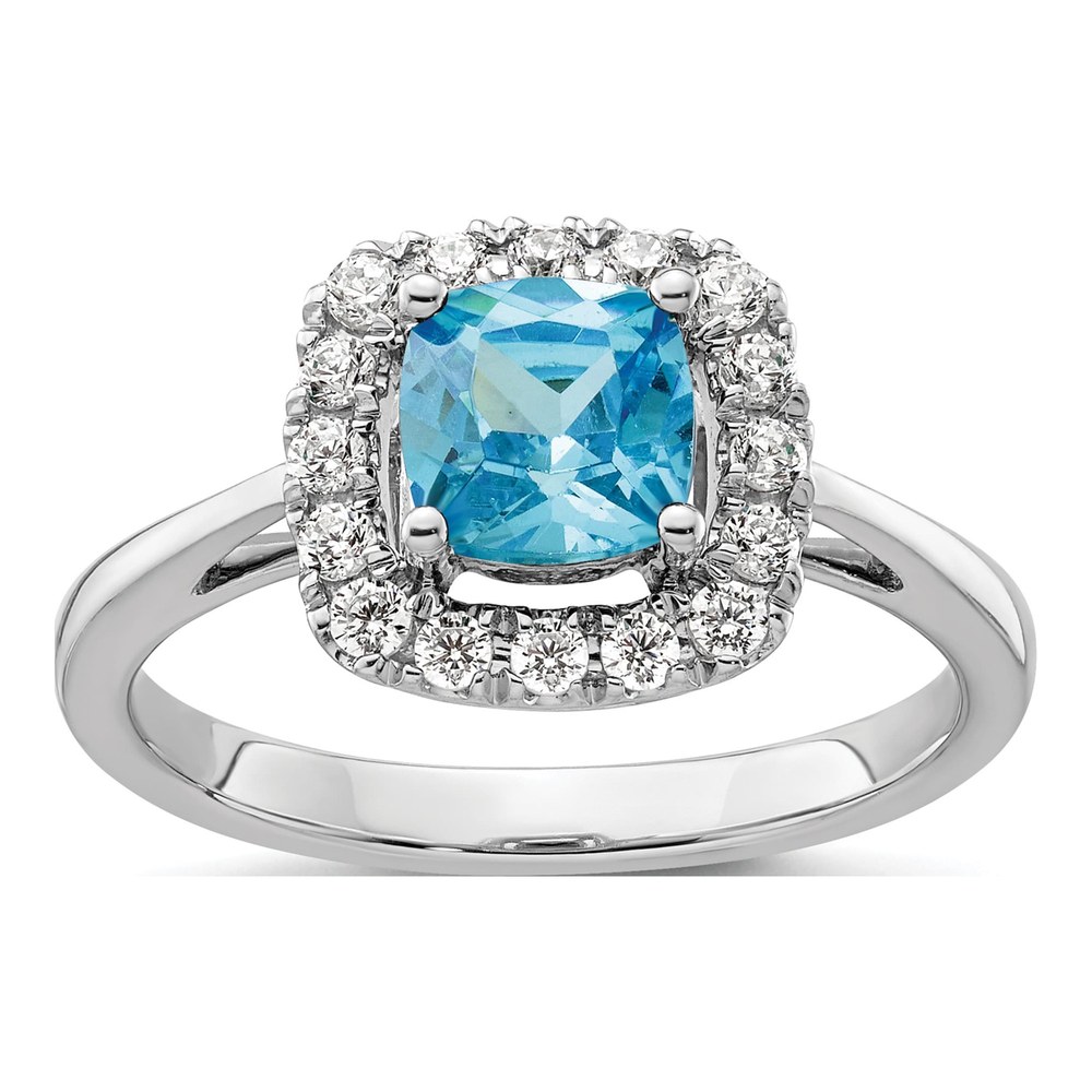 14K White Gold 1/4 ct tw Swiss Blue Topaz & Lab-Grown Diamond Ring
