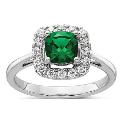 14K White Gold 1/4 ct tw Lab-Created Emerald & Lab-Grown Diamond May Birthstone Ring
