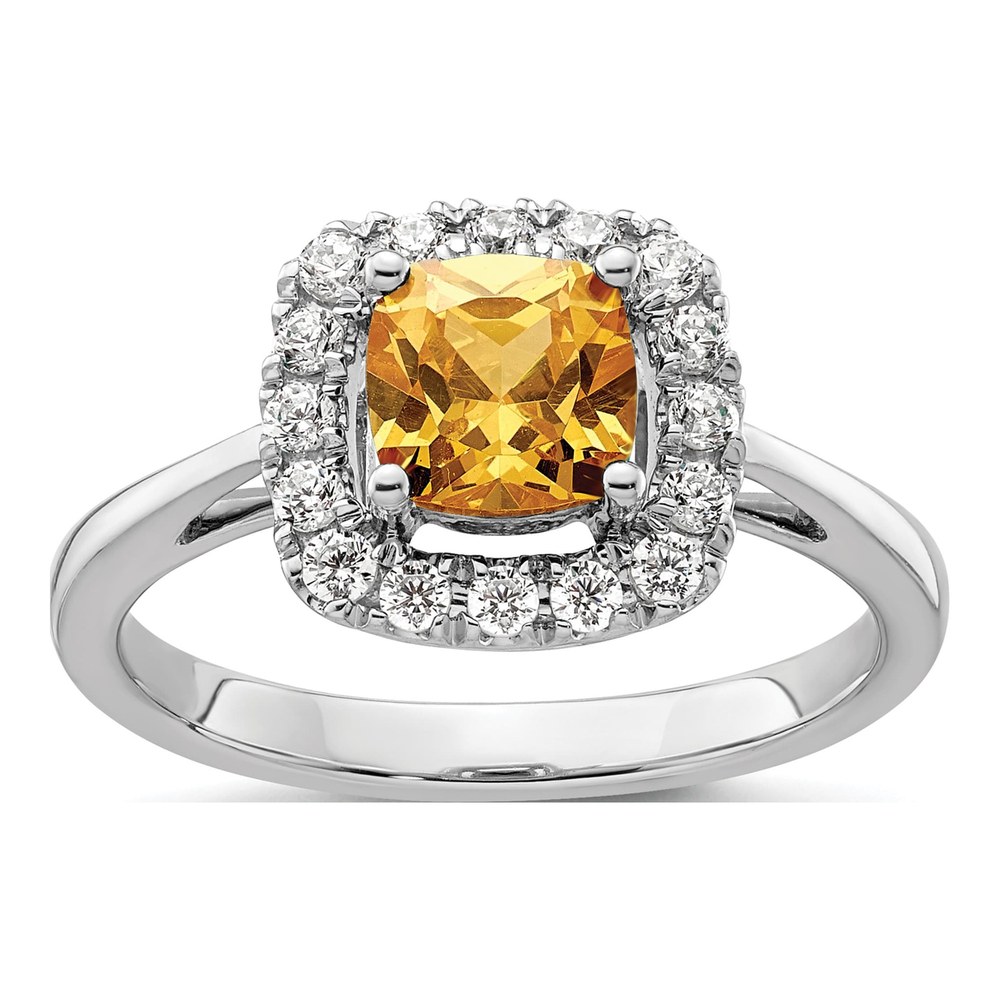 14K White Gold Citrine & Lab Grown Diamond Halo Ring