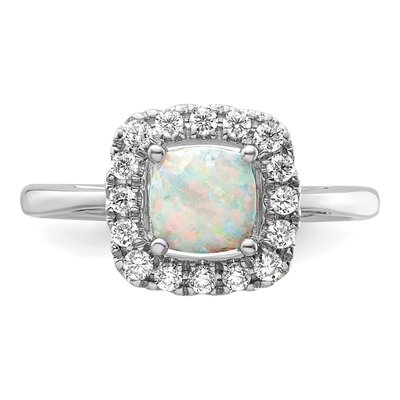 14K White Gold 1/4 ct tw Opal & Lab-Grown Diamond Halo Ring – view 4