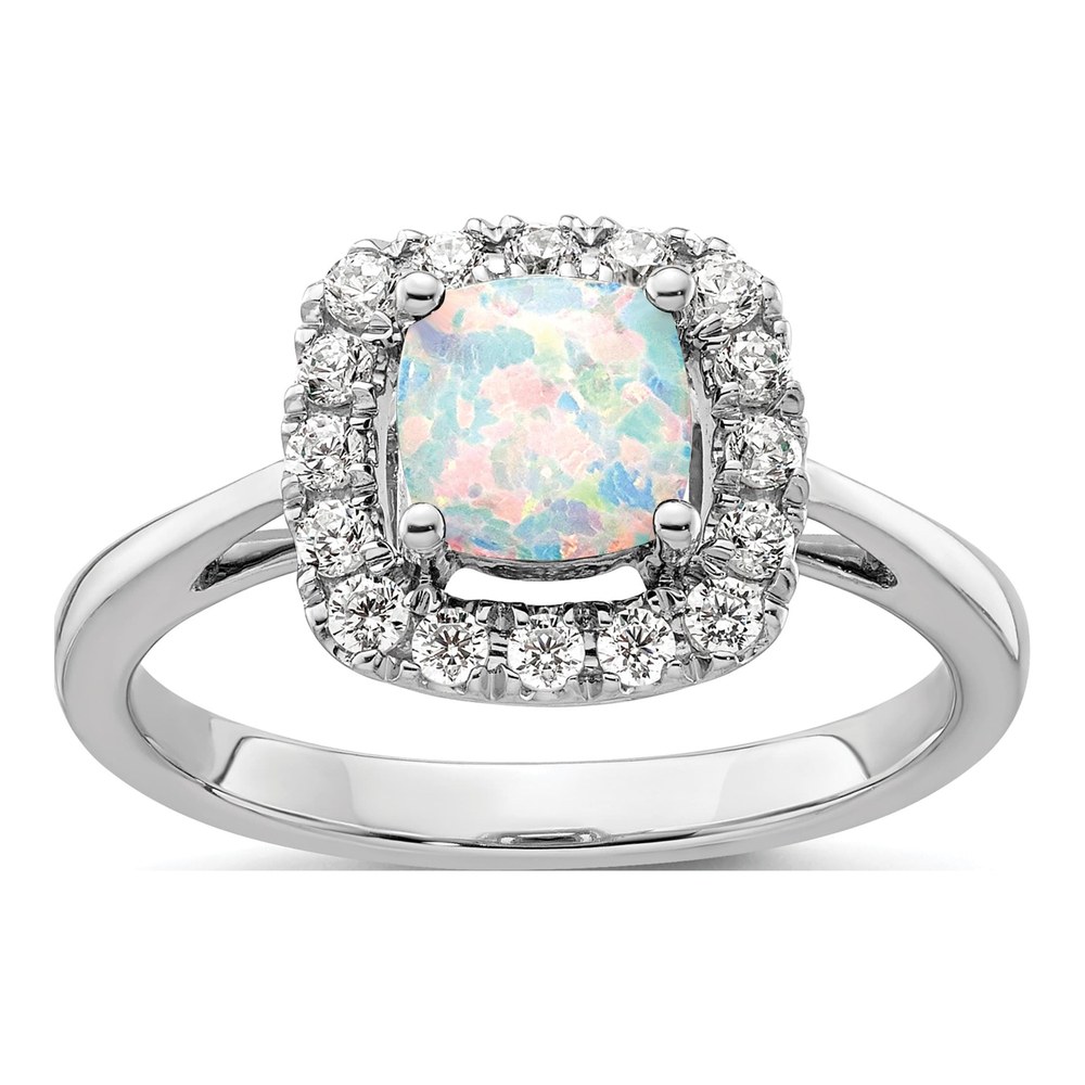 14k White Gold Opal Halo Ring, October Birthstone
