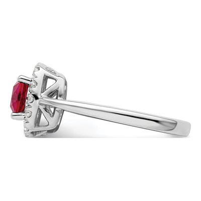 14k White Gold Ruby Halo Ring, July Birthstone – view 3