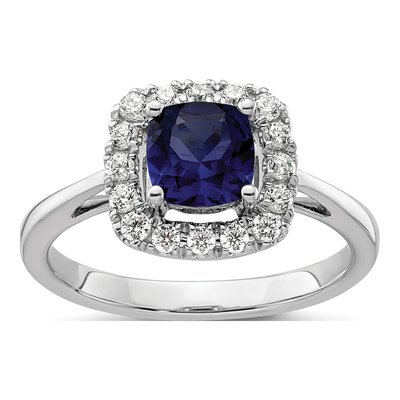 14K White Gold 1/4 ct tw Lab-Created Sapphire & Lab-Grown Diamond Birthstone Ring