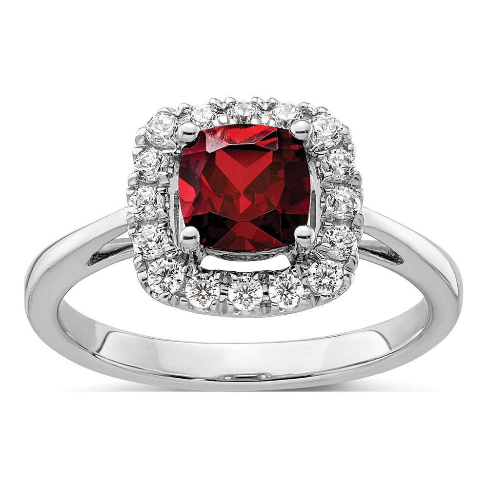 14K White Gold 1/4 ct tw Garnet & Lab-Grown Diamond Halo Ring