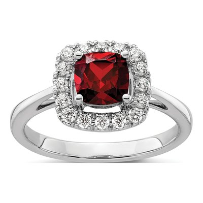 14K White Gold 1/4 ct tw Garnet & Lab-Grown Diamond Halo Ring