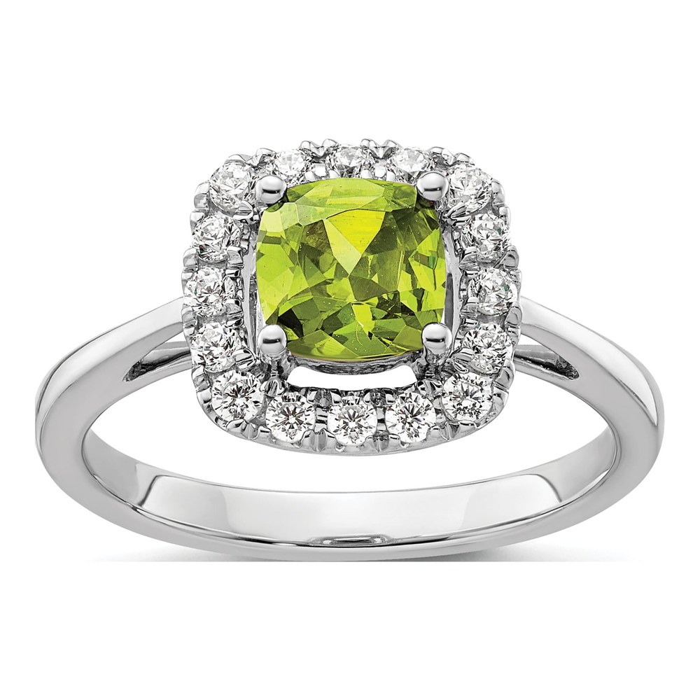 14K White Gold 1/4 ct tw Peridot & Lab-Grown Diamond Halo Ring
