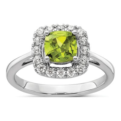 14K White Gold 1/4 ct tw Peridot & Lab-Grown Diamond Halo Ring