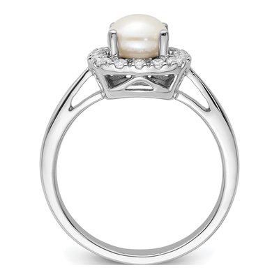 14K White Gold 1/4 ct tw Freshwater Cultured Pearl & Lab-Grown Diamond Halo Ring – view 2