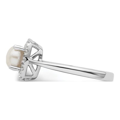 14K White Gold 1/4 ct tw Freshwater Cultured Pearl & Lab-Grown Diamond Halo Ring – view 3