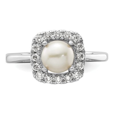 14K White Gold 1/4 ct tw Freshwater Cultured Pearl & Lab-Grown Diamond Halo Ring – view 4