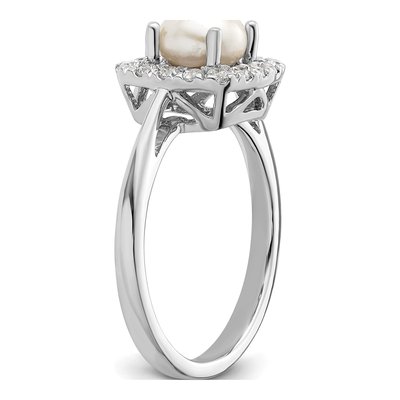 14K White Gold 1/4 ct tw Freshwater Cultured Pearl & Lab-Grown Diamond Halo Ring – view 6