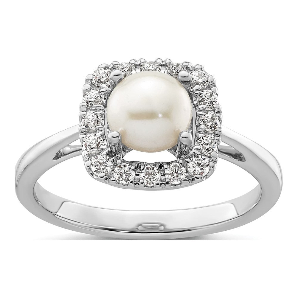 14K White Gold 1/4 ct tw Freshwater Cultured Pearl & Lab-Grown Diamond Halo Ring