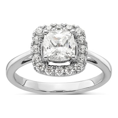 14K White Gold 1/4 ct tw Lab-Grown Diamond April Birthstone Halo Ring